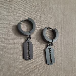 Black razor blade charm hoop gothic earrings